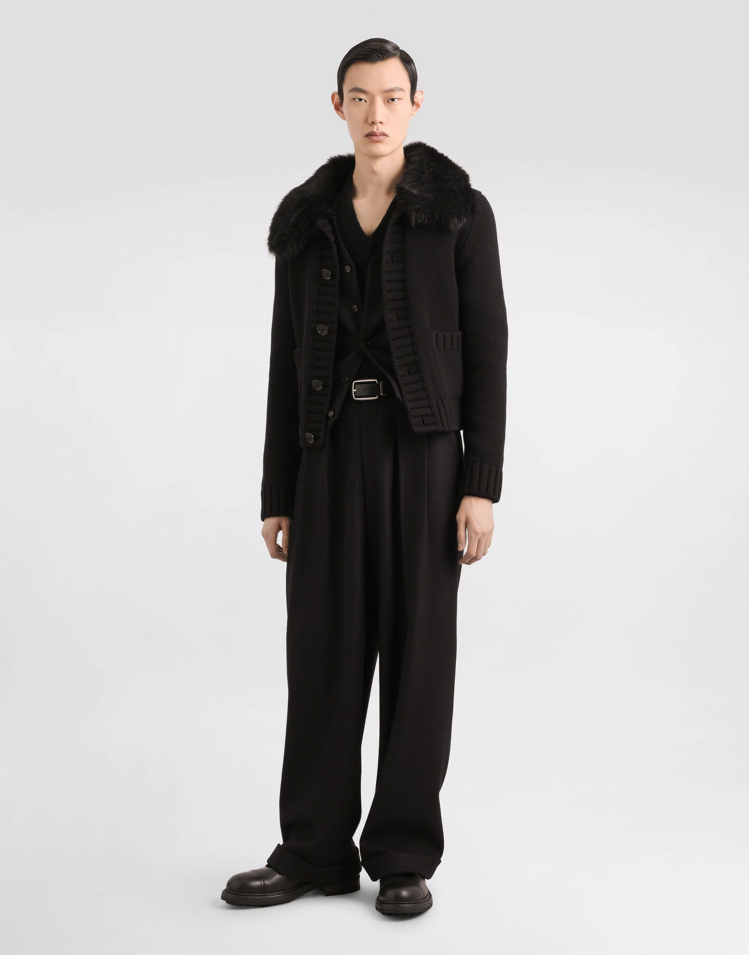 Jakke Dolce & Gabbana Dolce & Gabbana Wool Jacket with Faux Fur Collar Sort | GXVD3ZJDVBZN0000, 1