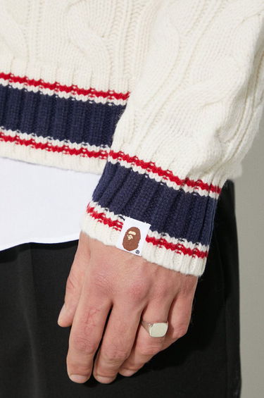 Sweater BAPE A Bathing Ape College Badges Knit Cardigan Hvid | 1J80120051, 5