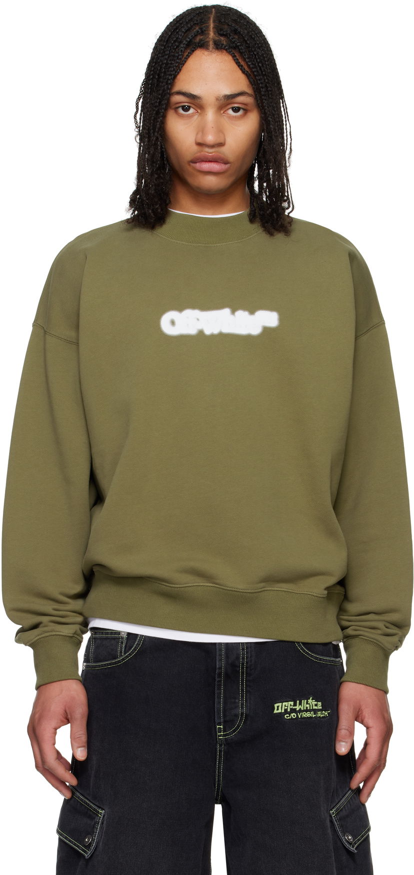 Sweatshirt Off-White Off-White Spray Arrow Skate Sweatshirt Grøn | OMBA054S25FLE0045601