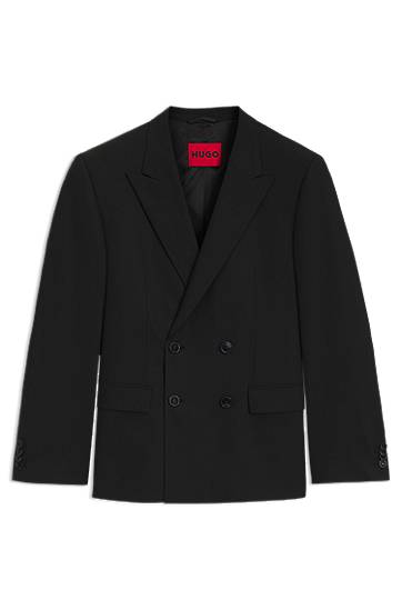 Jakke BOSS HUGO Slim-Fit Double-Breasted Stretch Wool-Blend Jacket Sort | 50537779, 0