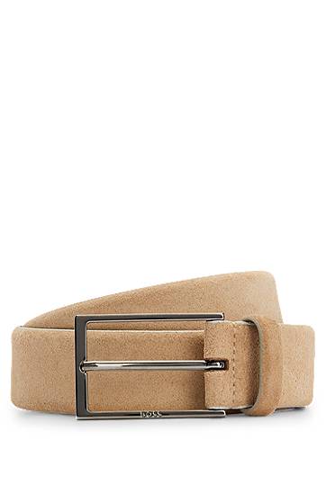 Bælter BOSS BOSS Suede Belt with Logo Beige | 50470776