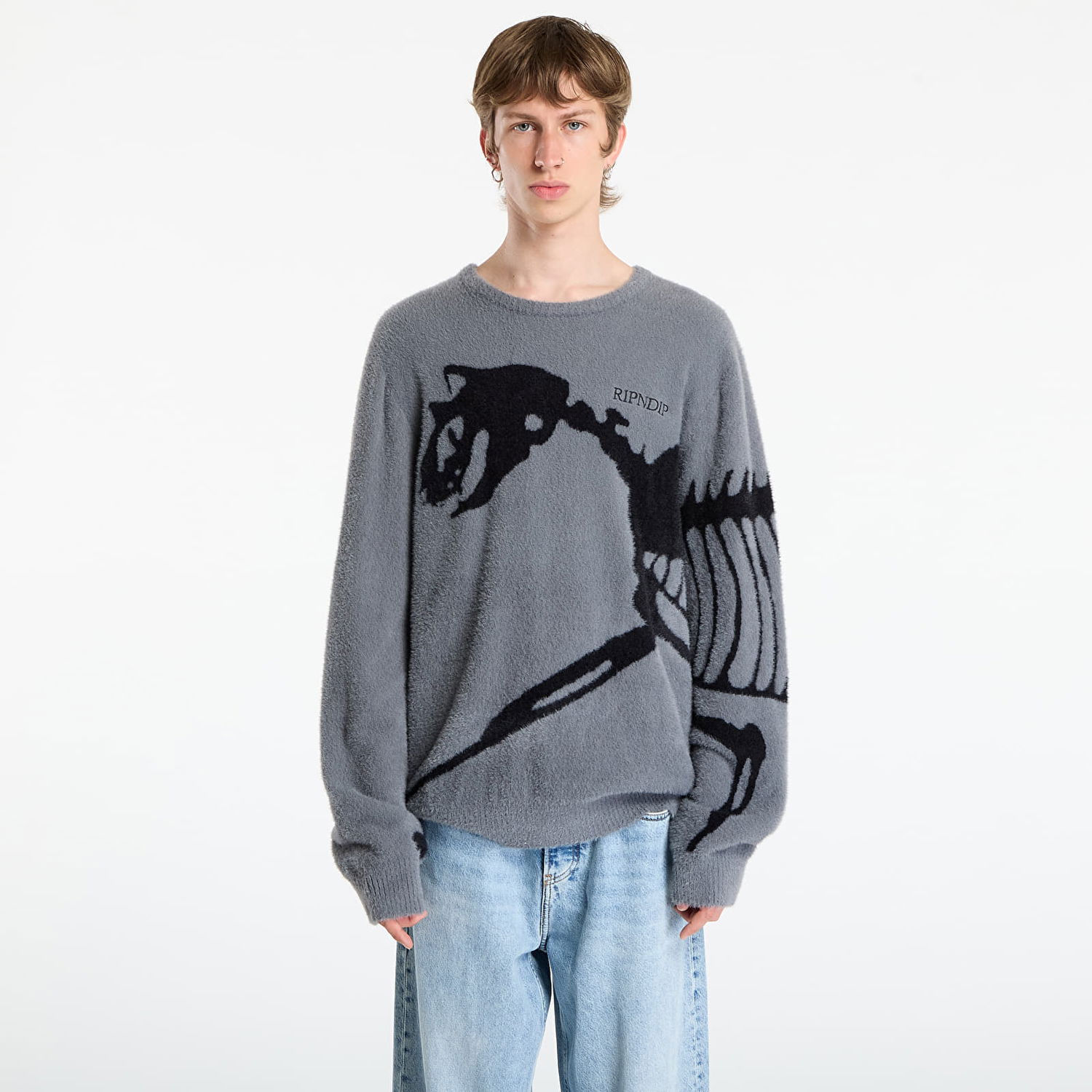 Sweater RIPNDIP RIPNDIP Fossil Mohair Knit Sweater Grå | RNDFALL25102, 0