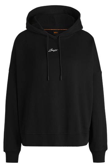 Sweatshirt BOSS Oversized Cotton Terry Hoodie with Handwritten Logo Sort | 50547572, 0