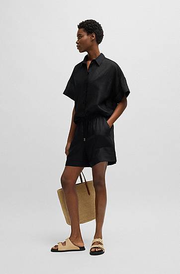 Shorts BOSS Ramie Relaxed-Fit Shorts with Drawstring Sort | 50537924, 1