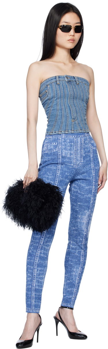 Leggings Balmain Denim Effect Knit Leggings Blå | EF1PD185KH80, 3