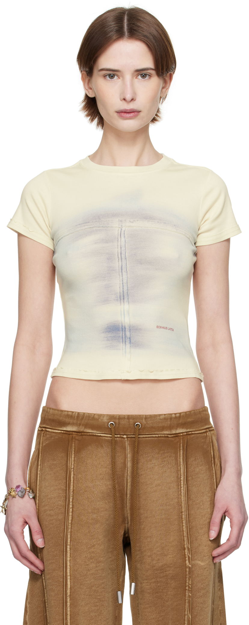 Crop top Eckhaus Latta Eckhaus Latta Lapped Baby T-Shirt Gul | 303-EL-PS25-O -