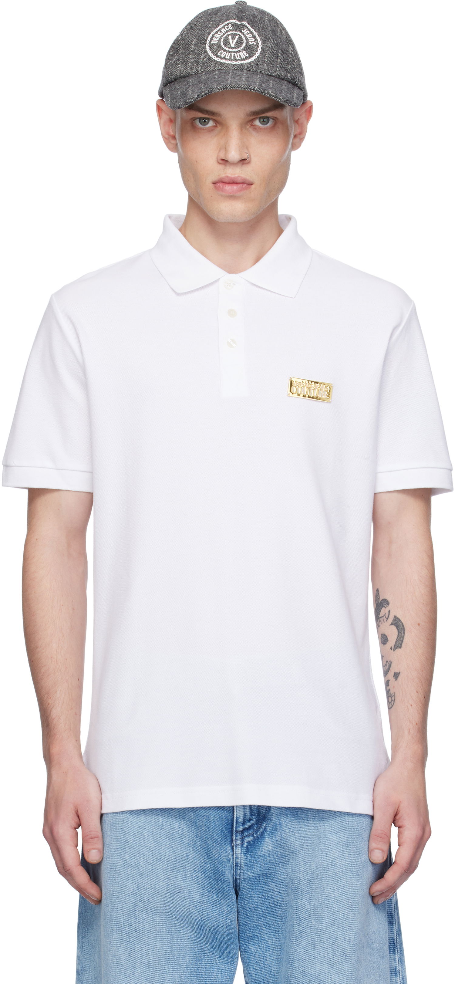 Polo skjorte Versace Slim-Fit Logo Polo Hvid | E77GAGT08_ECJ01T, 0