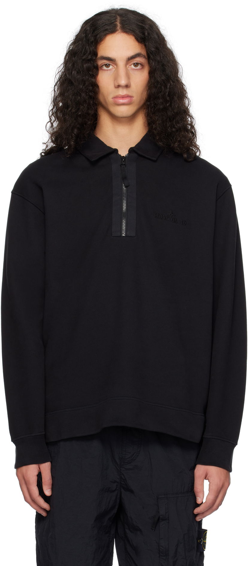 Sweatshirt Stone Island Stone Island Half-Zip Polo Sweatshirt Sort | 811565120