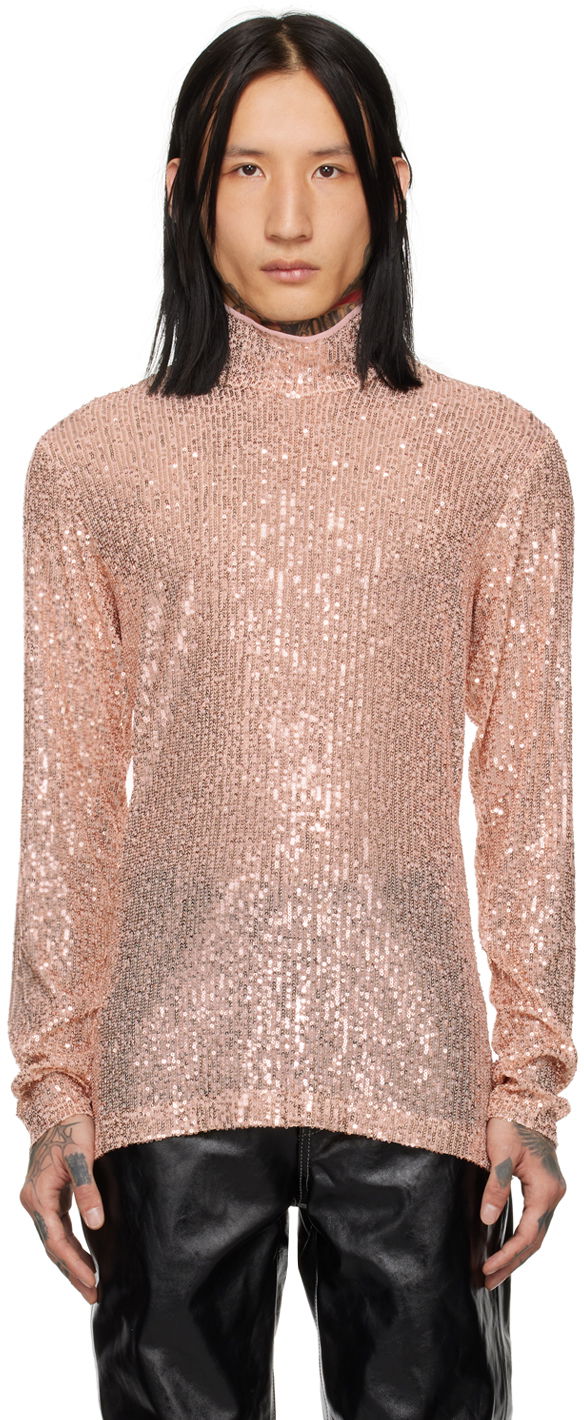 Sweater Anna Sui Exclusive Sequin Turtleneck Top Lyserød | M1124D22