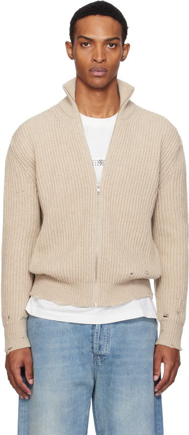 Sweater Maison Margiela MM6 Maison Margiela Ribbed Knit Zip Sweater Beige | SH0AM0064 M13138, 0