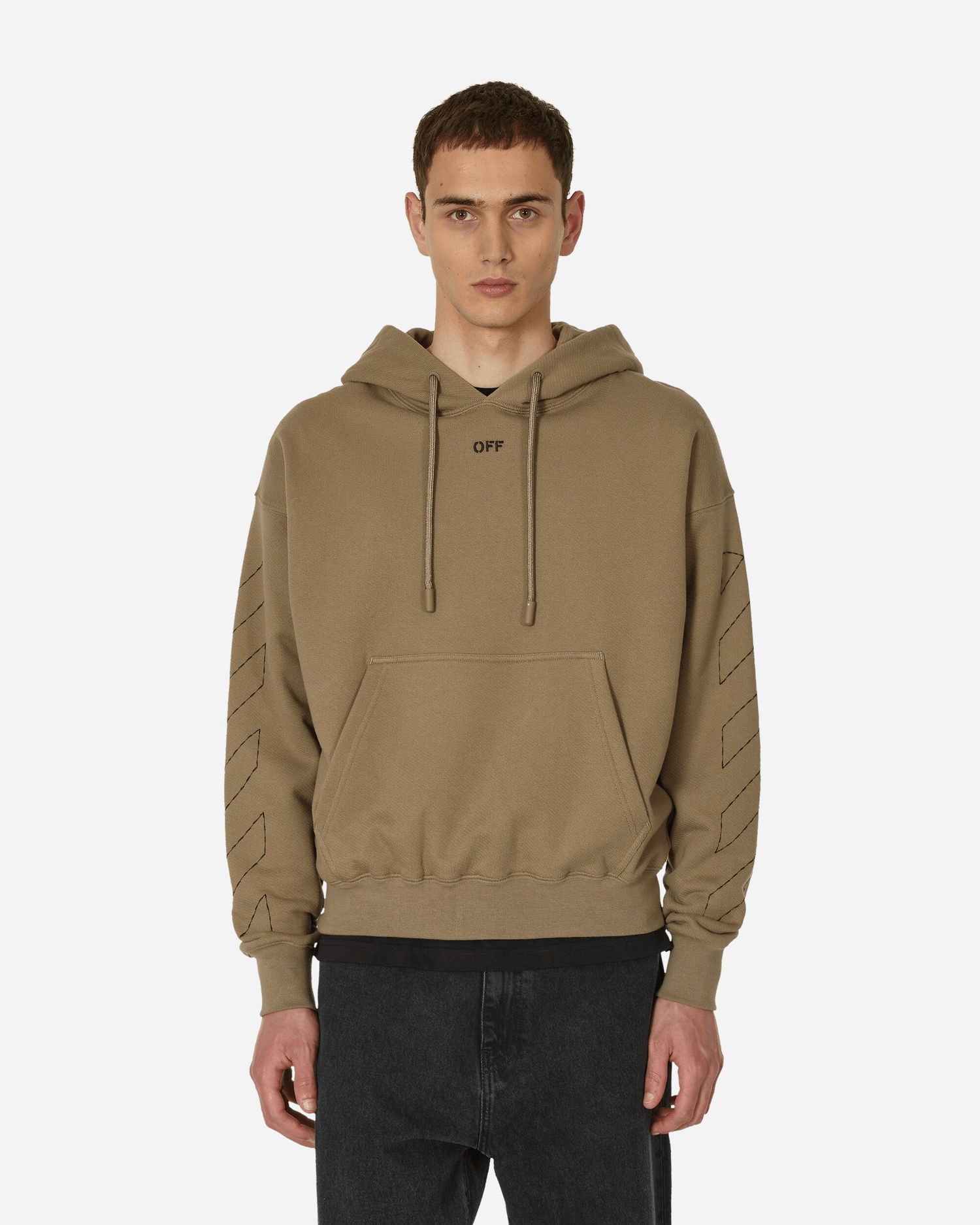 Sweatshirt Off-White Stitch Hoodie Beige | OMBB085F23FLE0196110, 1