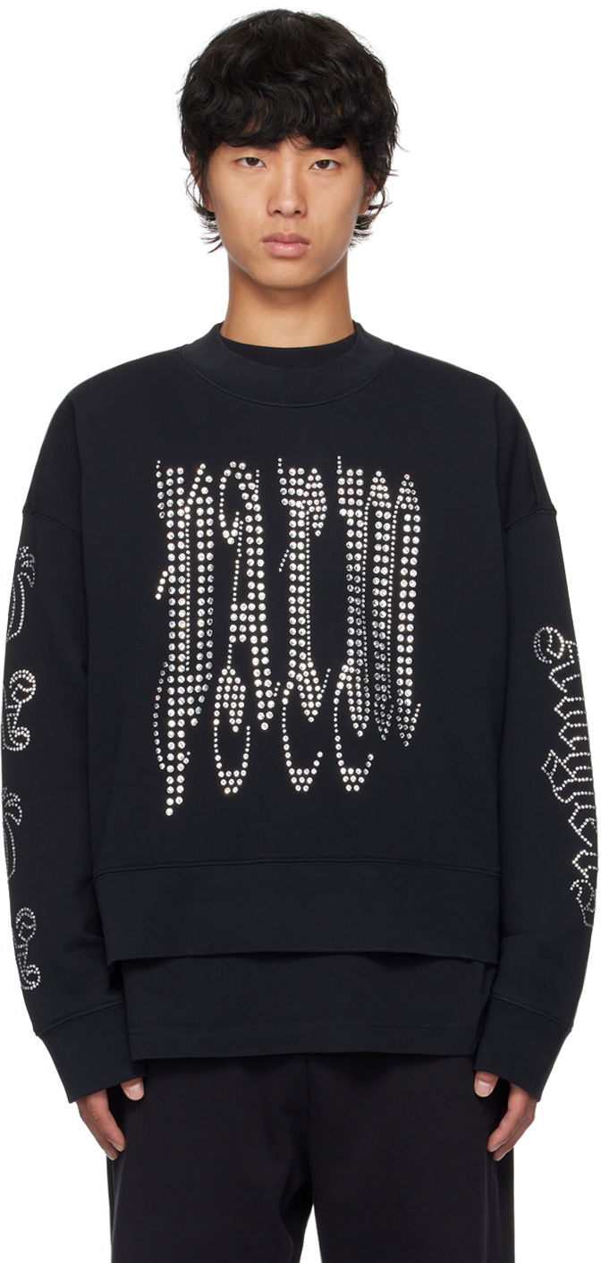 Sweatshirt Palm Angels Black Gothic Logo Studded Sweatshirt Sort | PMBA026F24FLE0031072