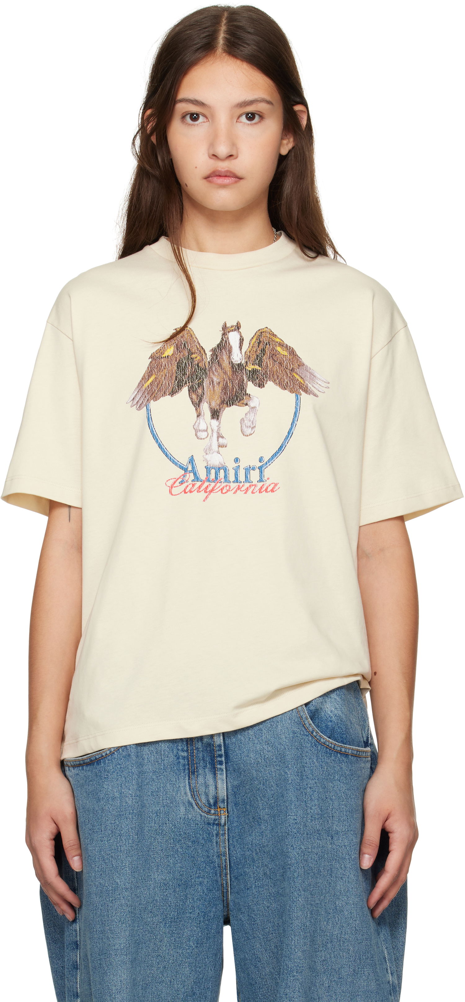 T-shirt AMIRI Pegasus Oversized T-Shirt Beige | AWJYTE1044, 0