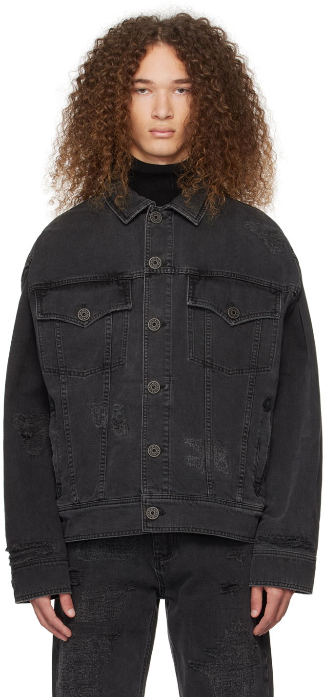 Jakke Balmain Distressed Denim Jacket Sort | CH1TC300DD95