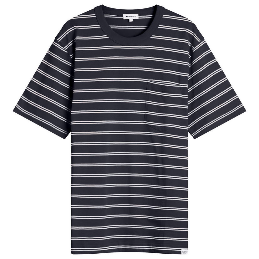 T-shirt NORSE PROJECTS Holger Sailor Stripe Pocket T-Shirt, Size Large Mørkeblå | N01-0669-7004