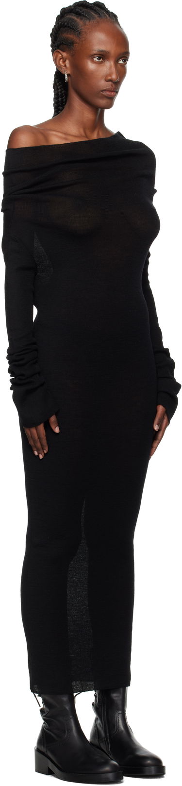 Kjole Ann Demeulemeester Ann Demeulemeester Barbro Dropped Shoulder Knitted Midi Dress Sort | 2520-W-KN28-FA059-099, 1