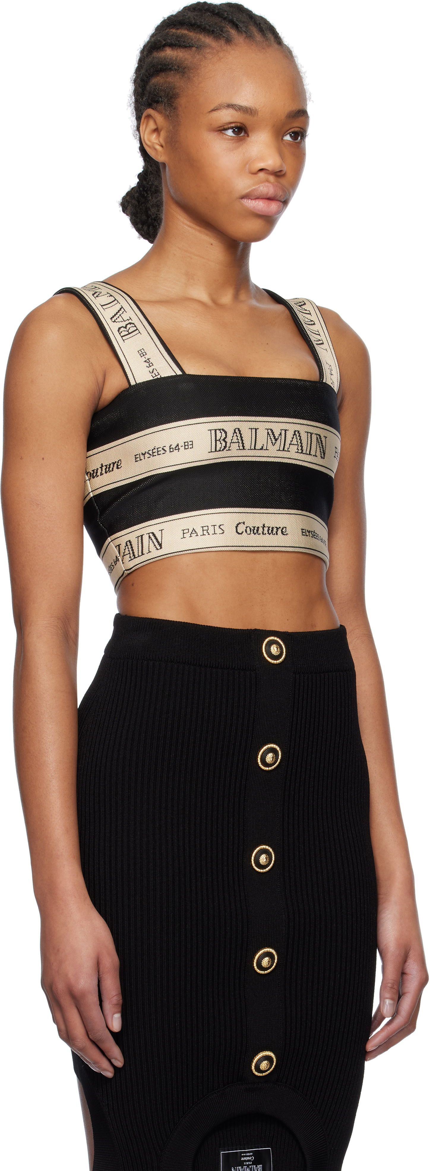 Nederdel Balmain Balmain Ribbon Jacquard Crop Top Sort | EF1AA370JJ95, 1