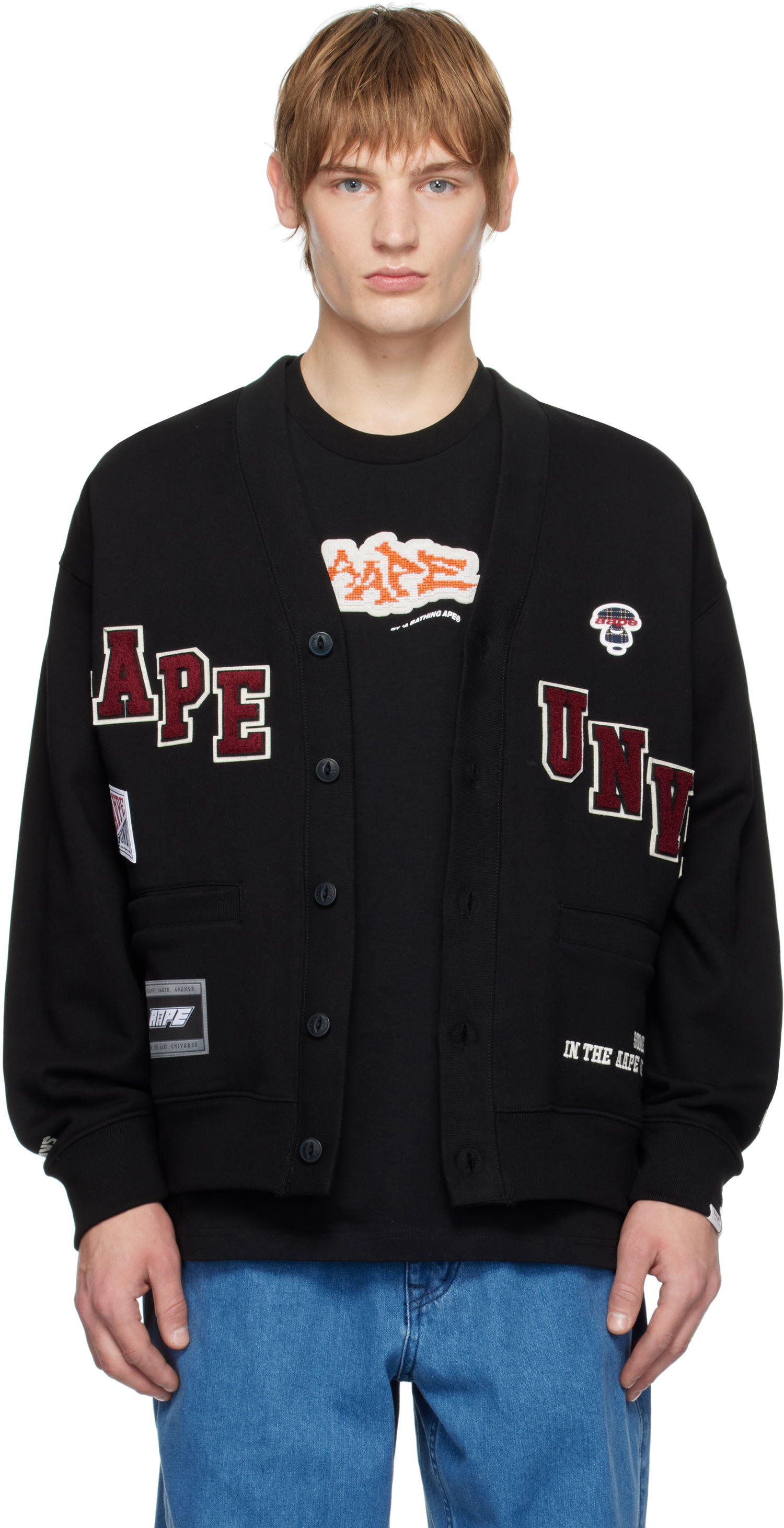 Sweater AAPE by A Bathing Ape AAPE By A Bathing Ape Multi-Logo Button Down Cardigan Sort | AAPSWMB348XXNBKX, 0