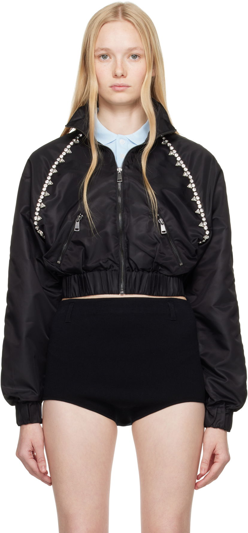Bomberjakke Area AREA Crystal Trim Track Jacket Sort | SS25OU0028FA02