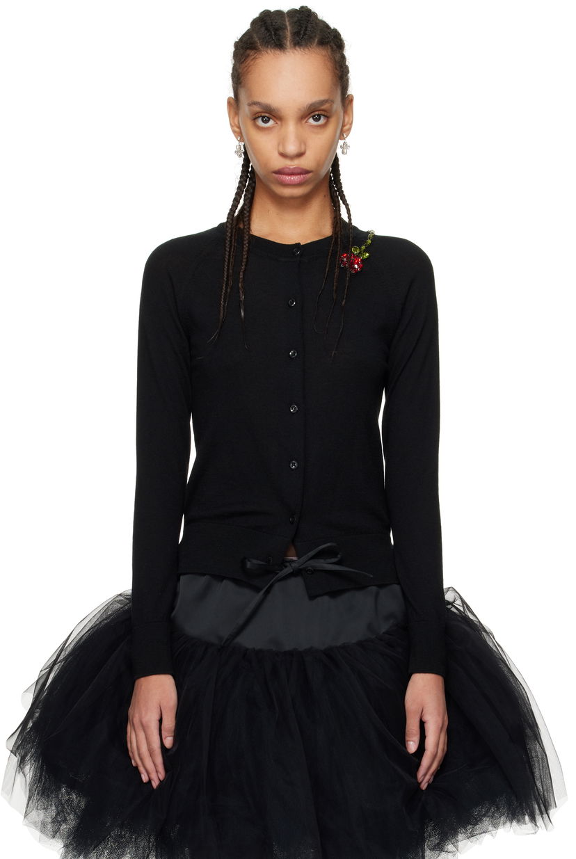 Sweater Simone Rocha Simone Rocha Embellished Flower Cardigan Sort | KMK13TB 0647