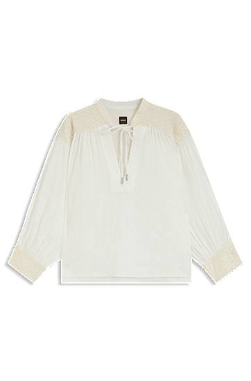 Skjorte BOSS Regular-Fit Dobby Cotton Voile Blouse Hvid | 50546176, 0