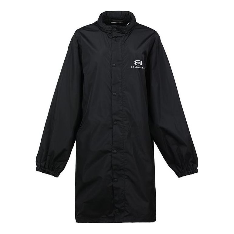 Regnfrakke Balenciaga Logo Intarsia Raincoat Sort | 681449TLO061000