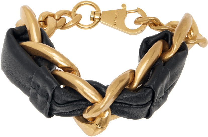 Armbånd Balmain Chain Leather Bracelet Sort | EN1XH471MBLH