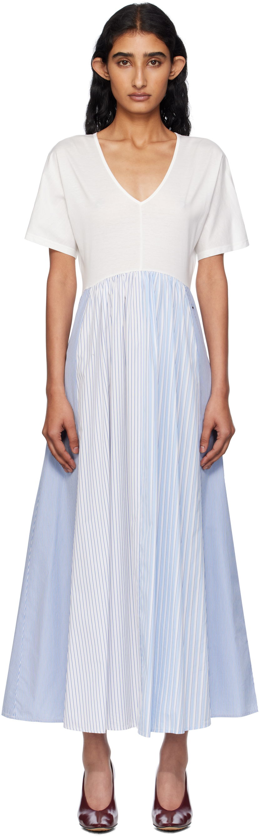 Kjole Max Mara Weekend Max Mara Bronzo Striped Midi Dress Hvid | 2515621082600