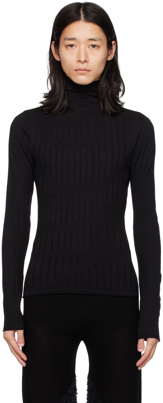 T-shirt Dion Lee Fitted Ribbed Turtleneck Top Sort | C7104F22