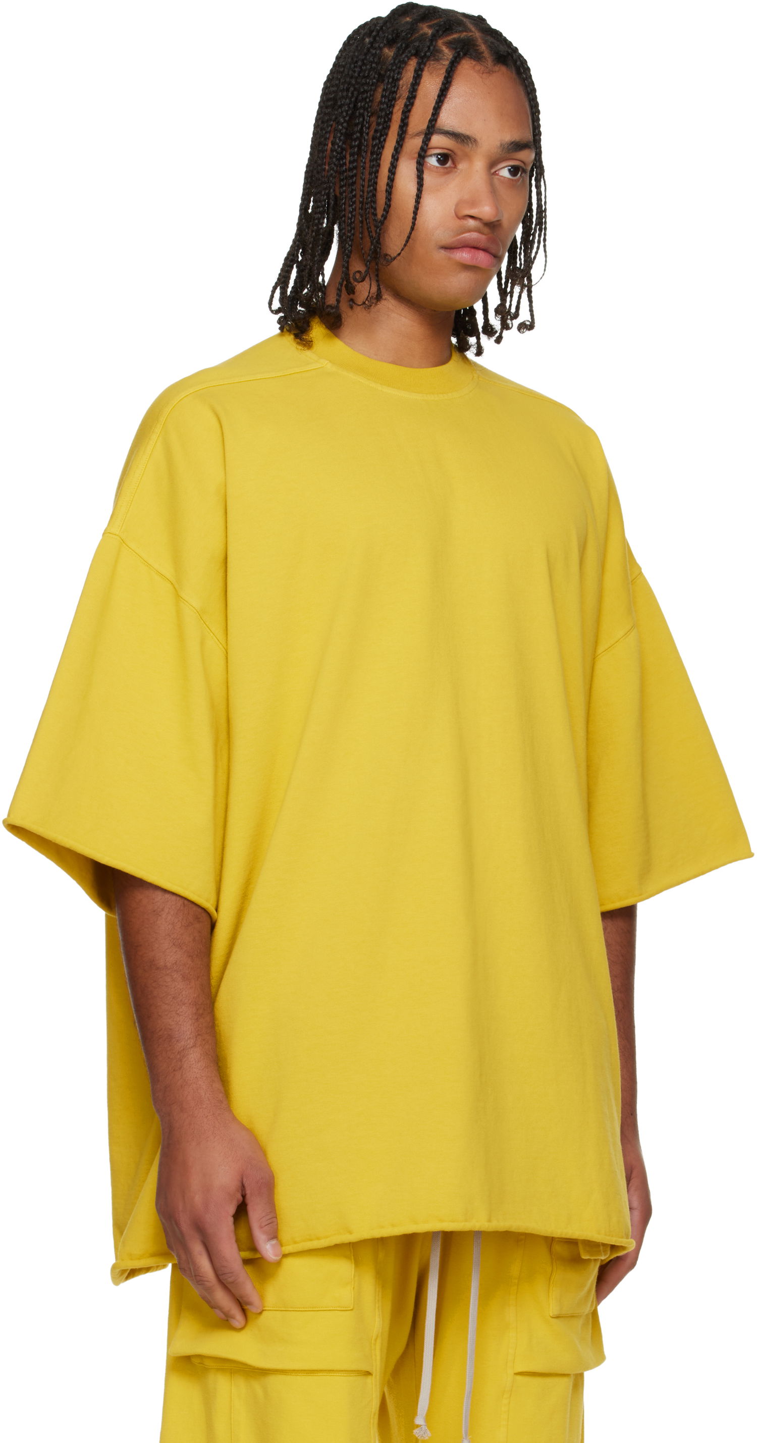 T-shirt Rick Owens Concordians Tommy Oversized Raw-Edge Short-Sleeve T-shirt Gul | DU02E7259 RIG, 1