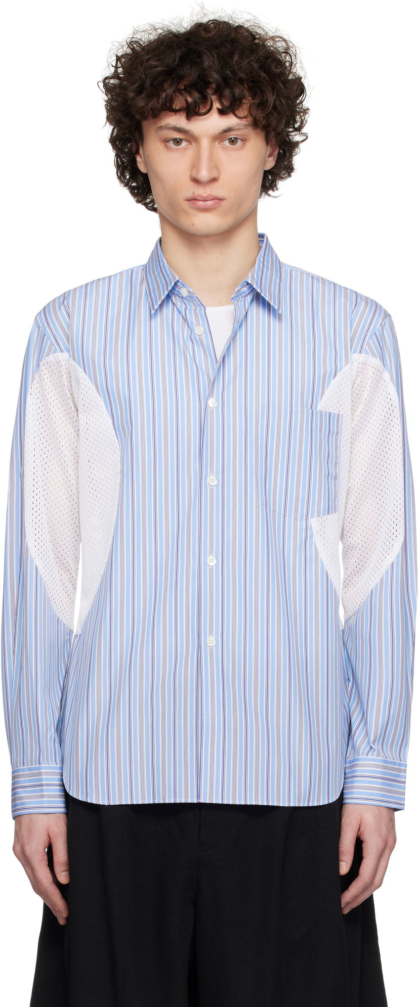 Skjorte Comme des Garçons Broad Stripe x Polyester Mesh Shirt Blå | DO-B025-051
