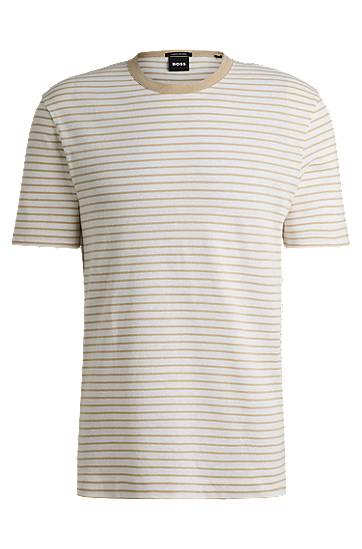 T-shirt BOSS Regular-Fit Cotton-Linen T-Shirt Beige | 50537498, 0