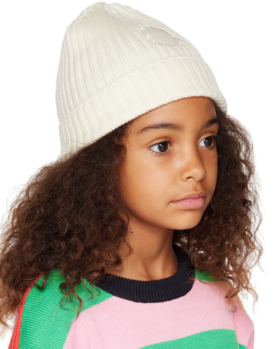 Beanie Moncler Moncler Enfant Kids Ribbed Knit Patch Beanie Hvid | I29543B00010M1131, 1