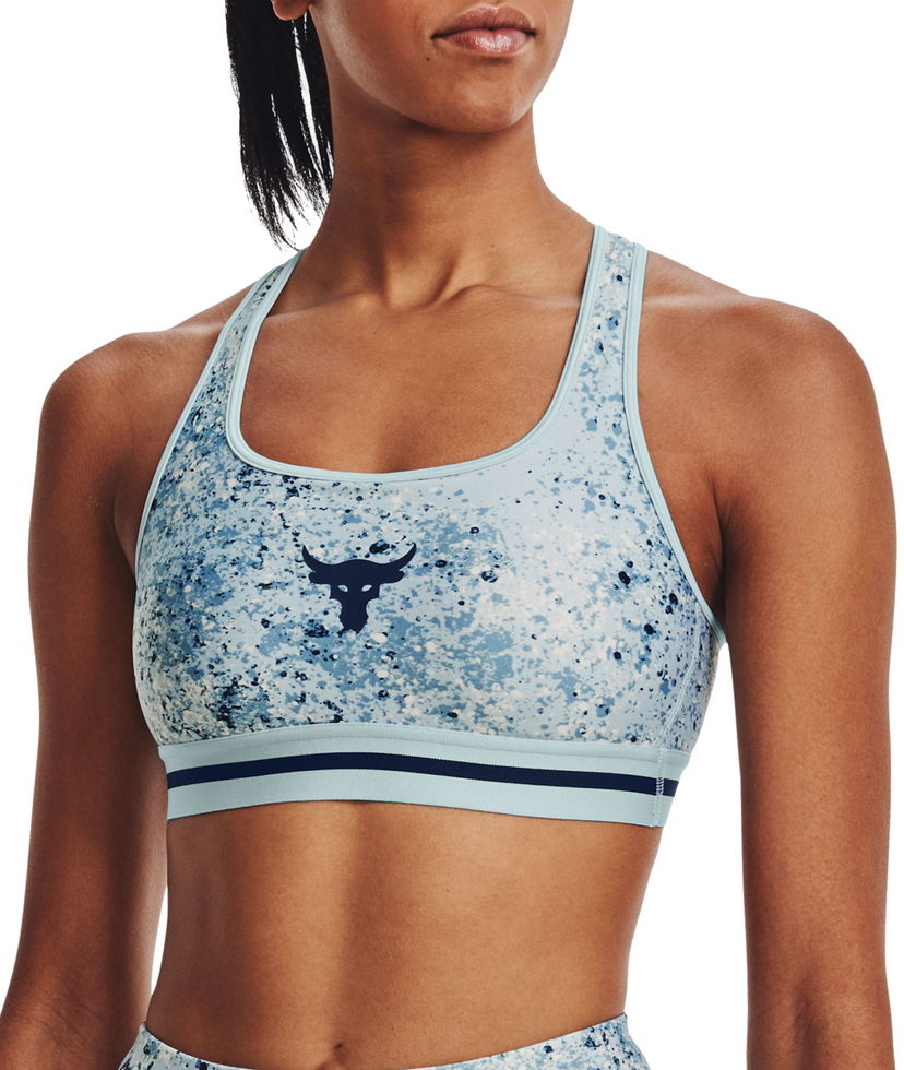 Bh Under Armour Project Rock Printed Sports Bra Blå | 1371365-478