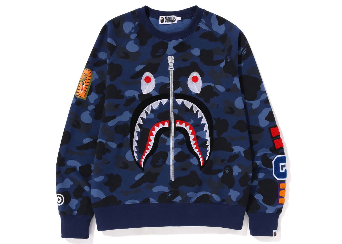 Sweater BAPE Color Camo Embroidery Shark Crewneck Mørkeblå | 1J20-113-003, 0