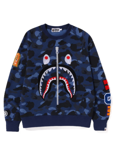 Sweater BAPE Color Camo Embroidery Shark Crewneck Mørkeblå | 1J20-113-003