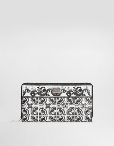 Tegnebog Dolce & Gabbana Dolce & Gabbana Majolica Print Calfskin Zip-Around Wallet Hvid | BP1672AN719IU3TN, 0