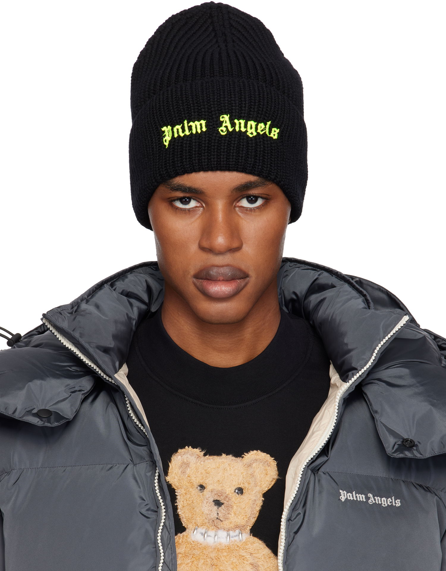 Beanie Palm Angels Classic Logo Ribbed Beanie Sort | PMLC030F24KNI0051065, 0