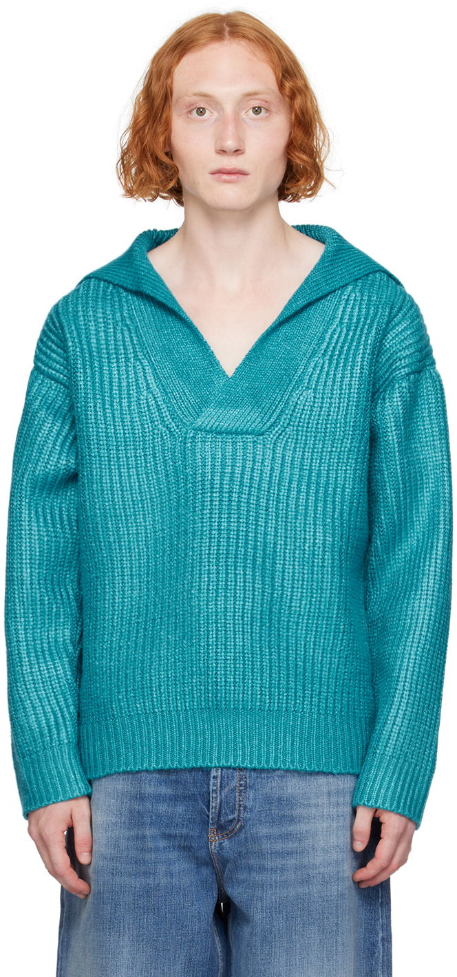 Sweater Valentino Blue V-Neck Sweater Turkis | 5V0KC31FAH6