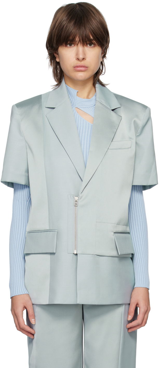 Jakke Feng Chen Wang Feng Chen Wang Short Sleeve Blazer Blå | FMS15JK07