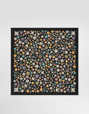 Tørklæde Dolce & Gabbana Dolce & Gabbana 70x70 Silk Twill Floral Brooch Scarf Sort | FN092RGDDAXHN5SA, 2