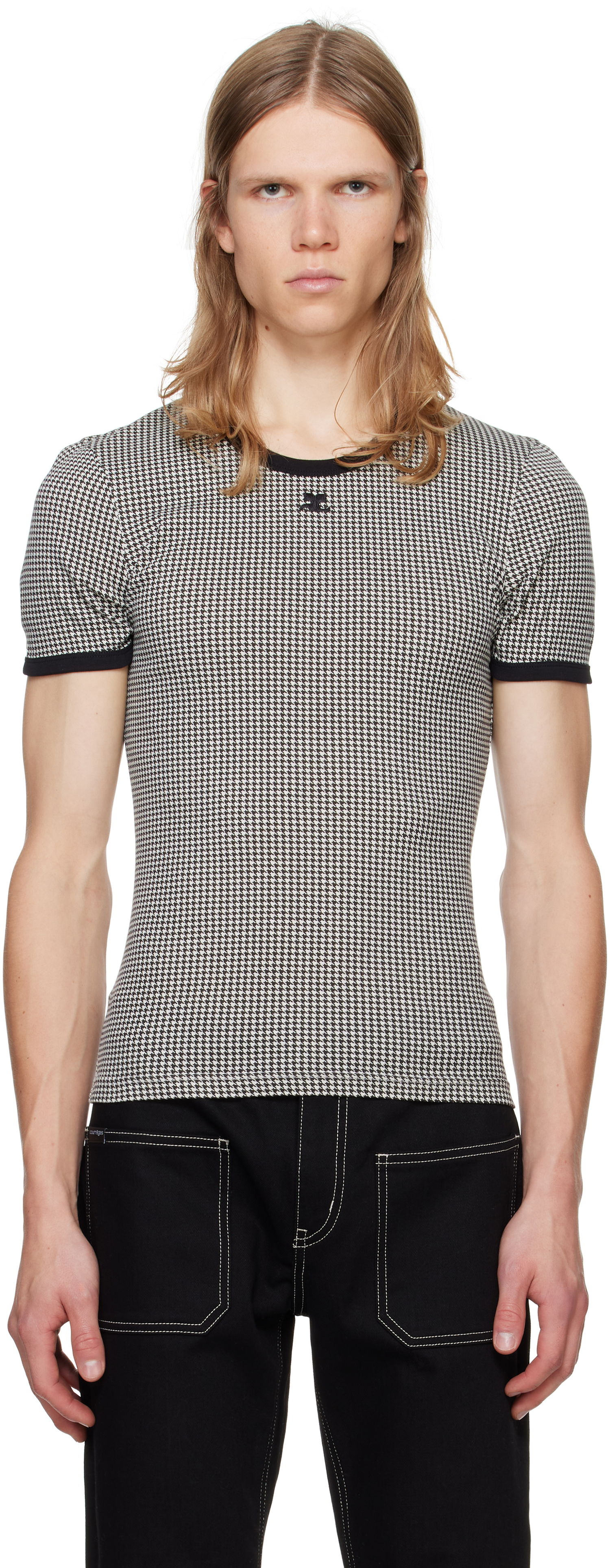 T-shirt Courrèges Courrèges Houndstooth Print T-Shirt Hvid | 324JTS020JS0167, 0