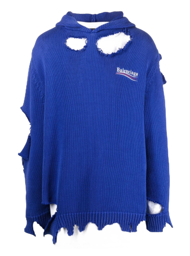 Sweatshirt Balenciaga Political Campaign Destroyed Knit Hoodie Mørkeblå | PC040100