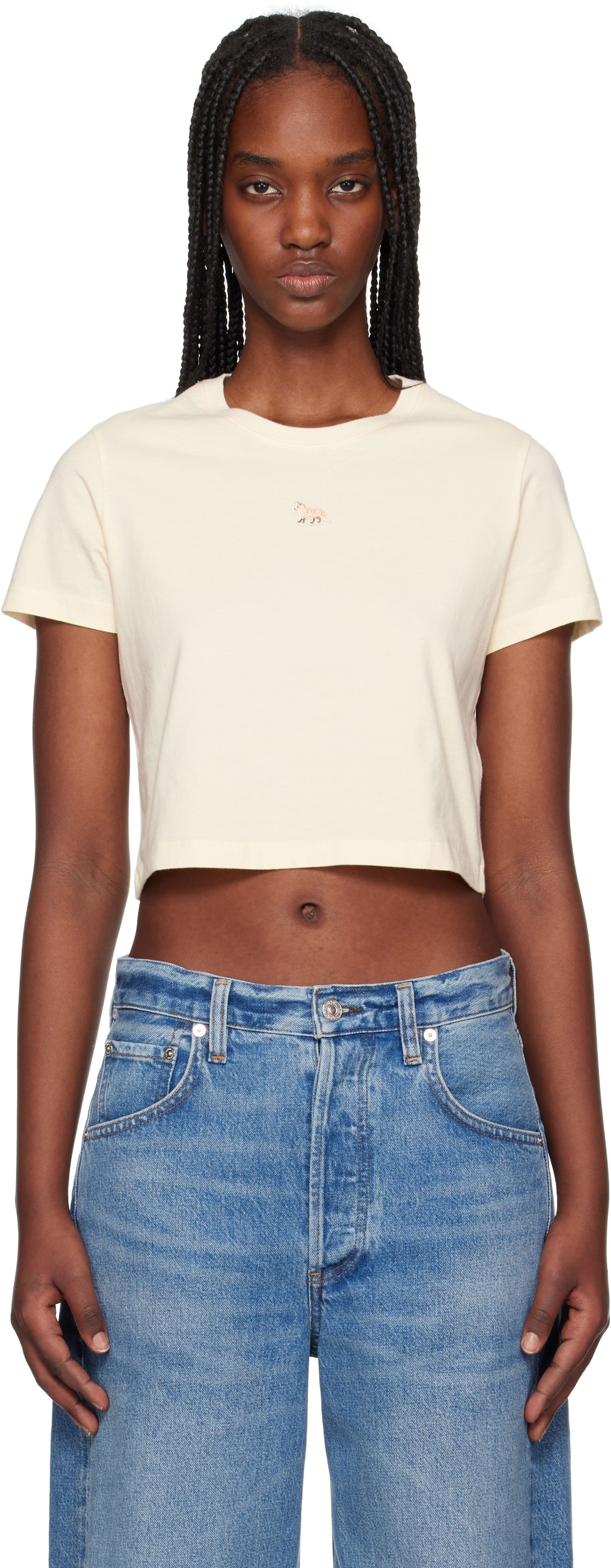 Crop top MAISON KITSUNÉ Maison Kitsuné Baby Fox Patch Cropped T-Shirt Beige | MW00105KJ0008, 0