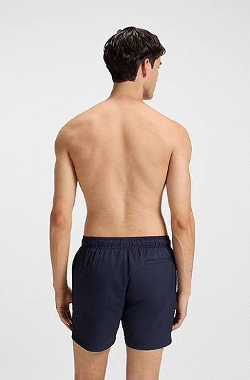 Badetøj BOSS Drawstring swim shorts with stacked-logo print Mørkeblå | 50545464, 1