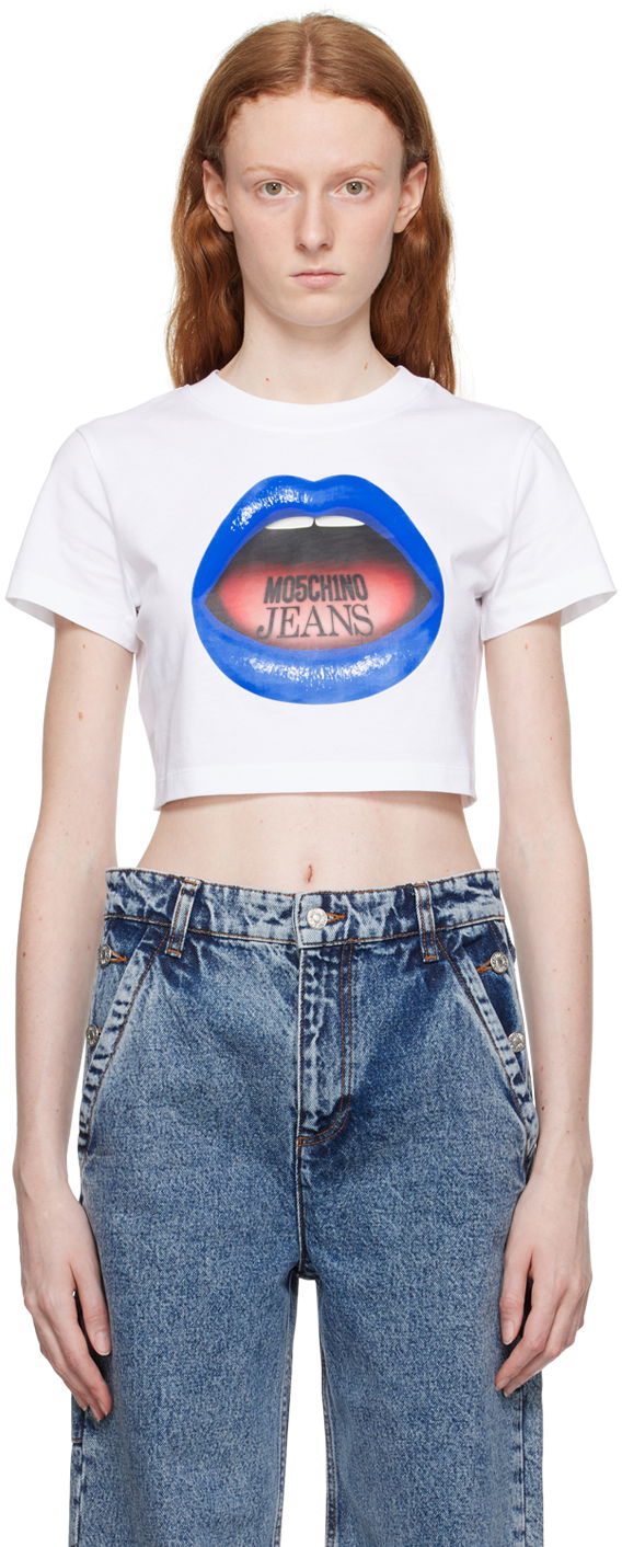 Crop top Moschino Moschino Jeans Graphic Crop T-Shirt Hvid | 1208 8262