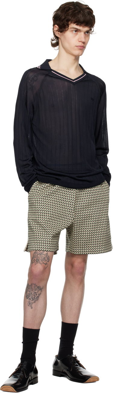 Sweater Wales Bonner Wales Bonner Roots Knit Polo Mørkeblå | MS25KN33-KN08-599 BRIGHT RAYON, 3