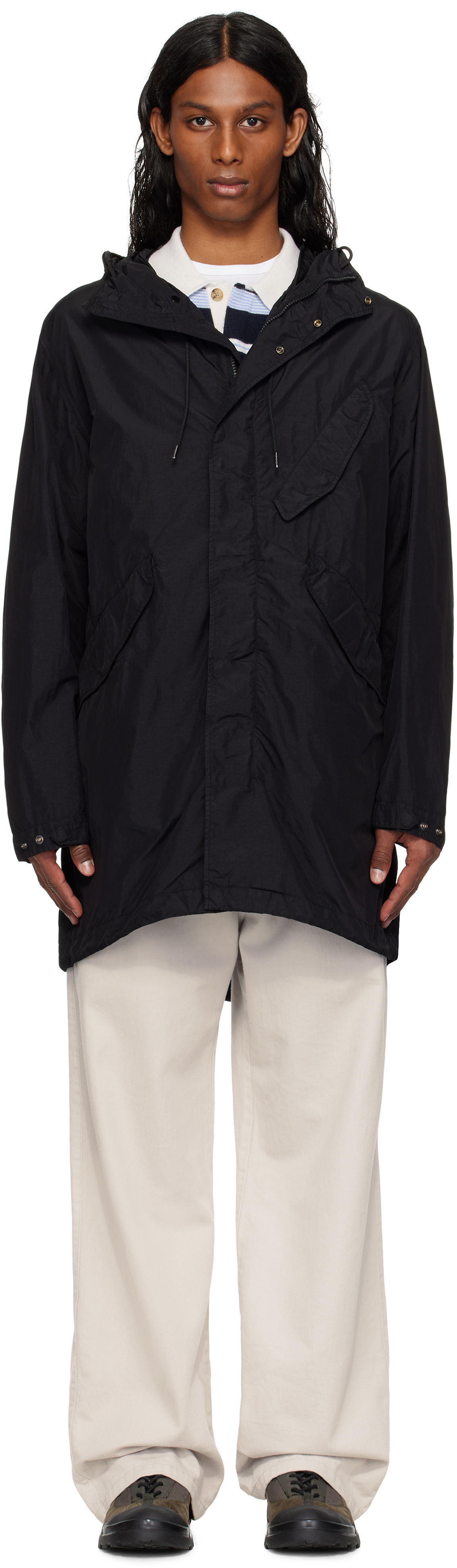 Vindjakke C.P. Company C.P. Company Flatt Nylon Goggle Fishtail Parka Sort | 18CMOW064A-005991G, 0