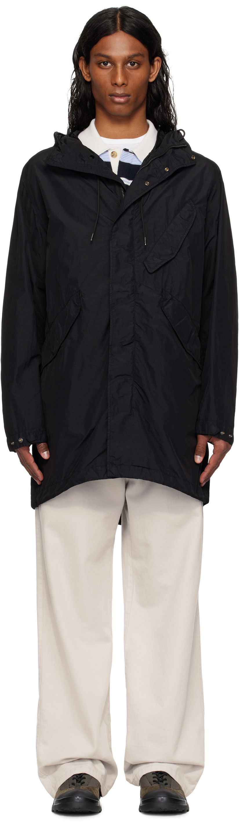 Vindjakke C.P. Company C.P. Company Flatt Nylon Goggle Fishtail Parka Sort | 18CMOW064A-005991G