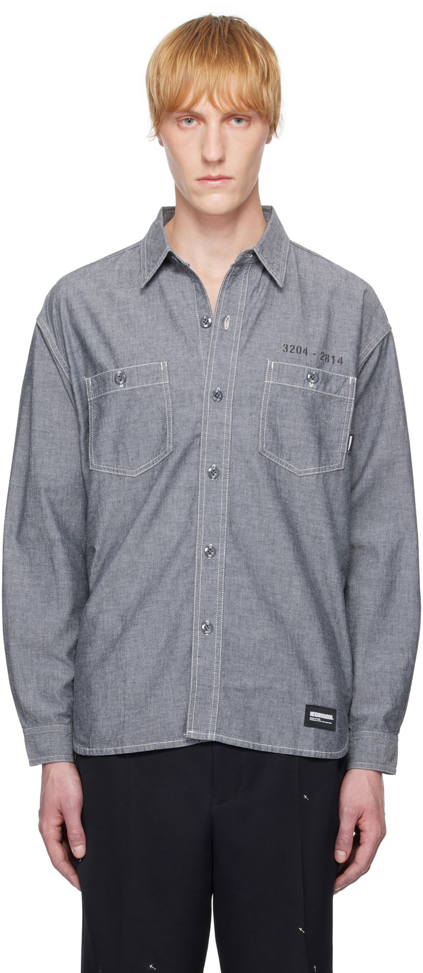 Skjorte Neighborhood Neighborhood Chambray Long Sleeve Shirt Grå | 251ARNH-SHM02